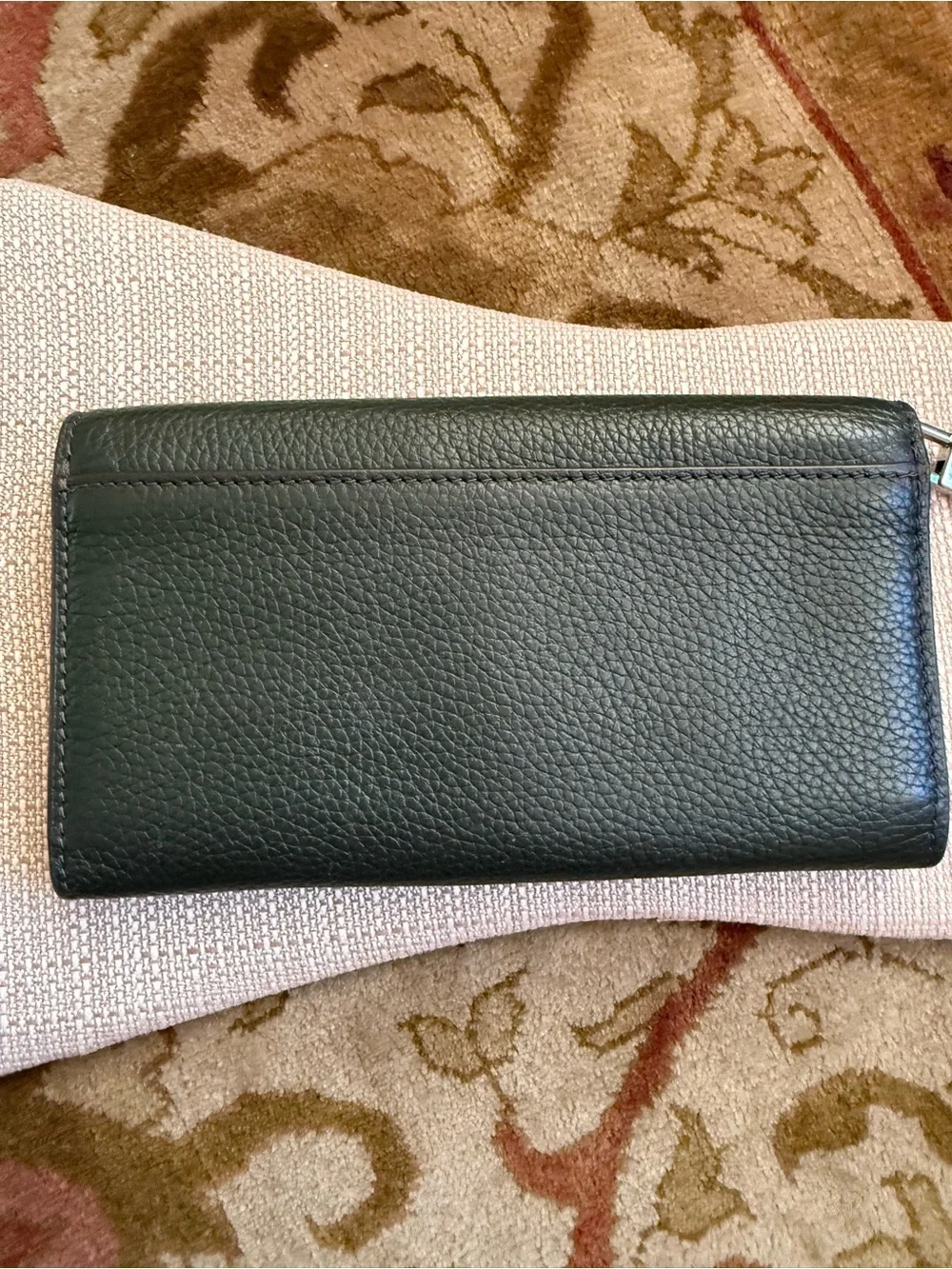 Tory Burch Britten Pebbled Leather Continental Wristlet  Green & Silver
